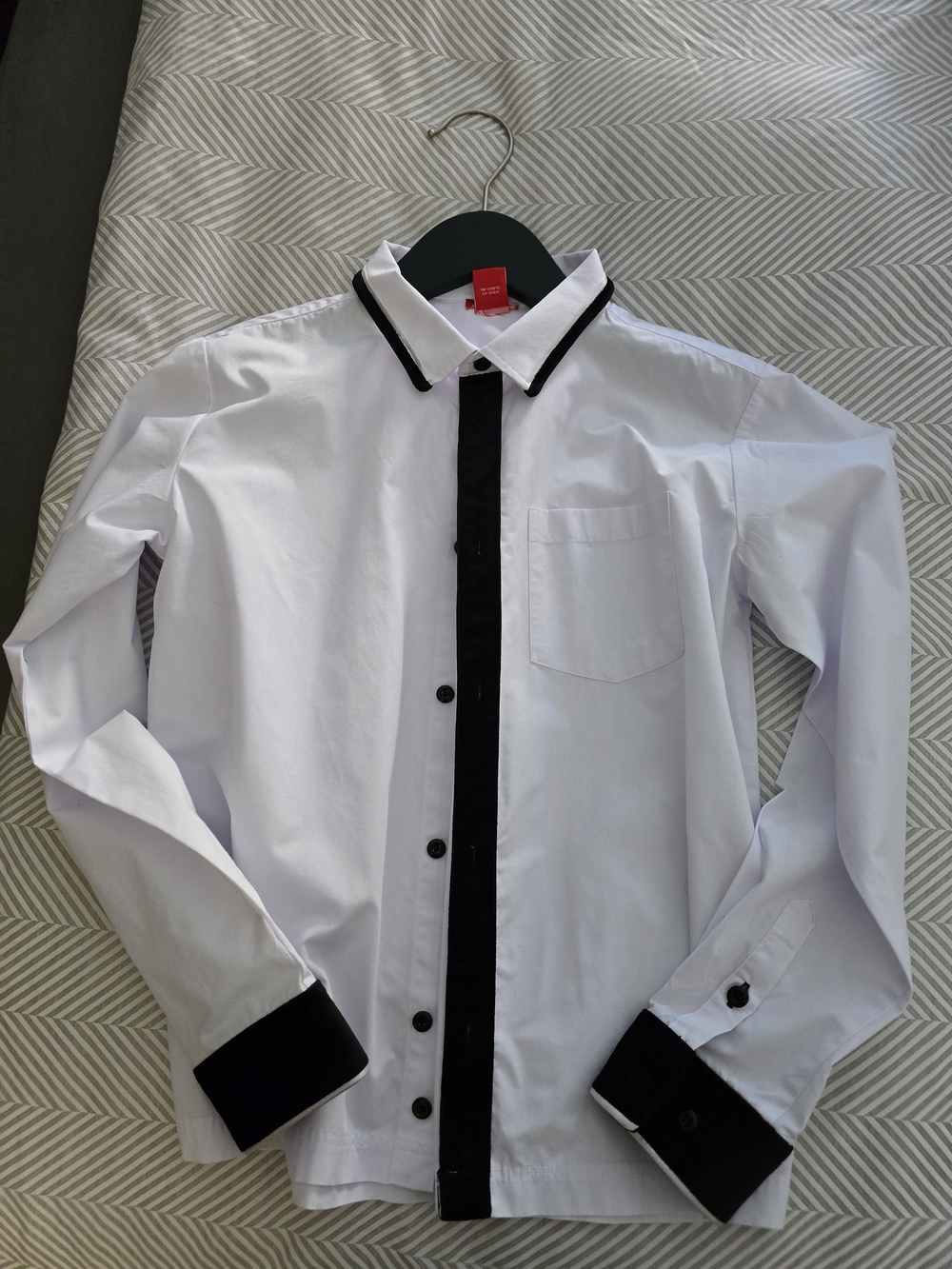 White Button-Down Shirt with Black Trim